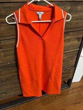 SPANX Air Essentials Sleeveless Polo Dress with Poppy White Piping w/ 2 pockets